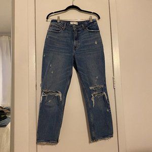 Abercrombie & Fitch Curve Love High Rise Mom Jeans (Dark Destroy) - 29 Short